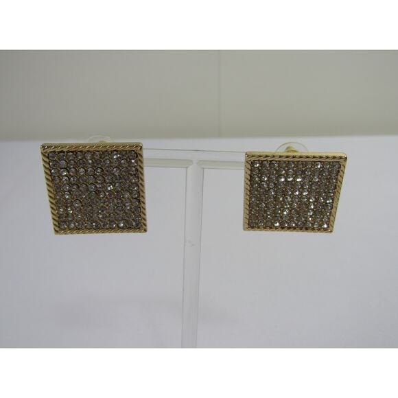 Rhinestone Gold Tone Stud Dangly Earrings 1" Boho Cottagecore Minimalist Neutral - Picture 1 of 6